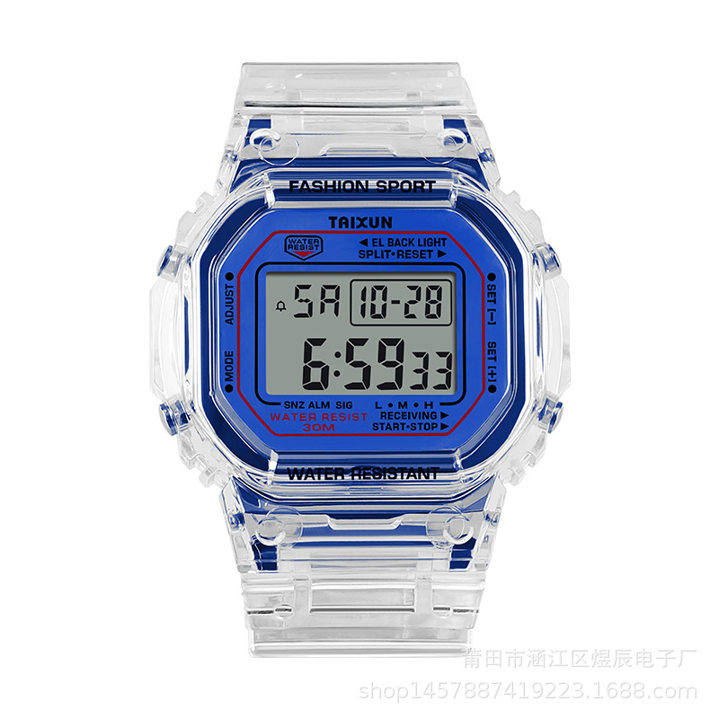 Simple Original Dormitory Style Transparent Square Electronic Watch Middle and High School Students Girly Heart Luminous Alarm Clock Watch Men