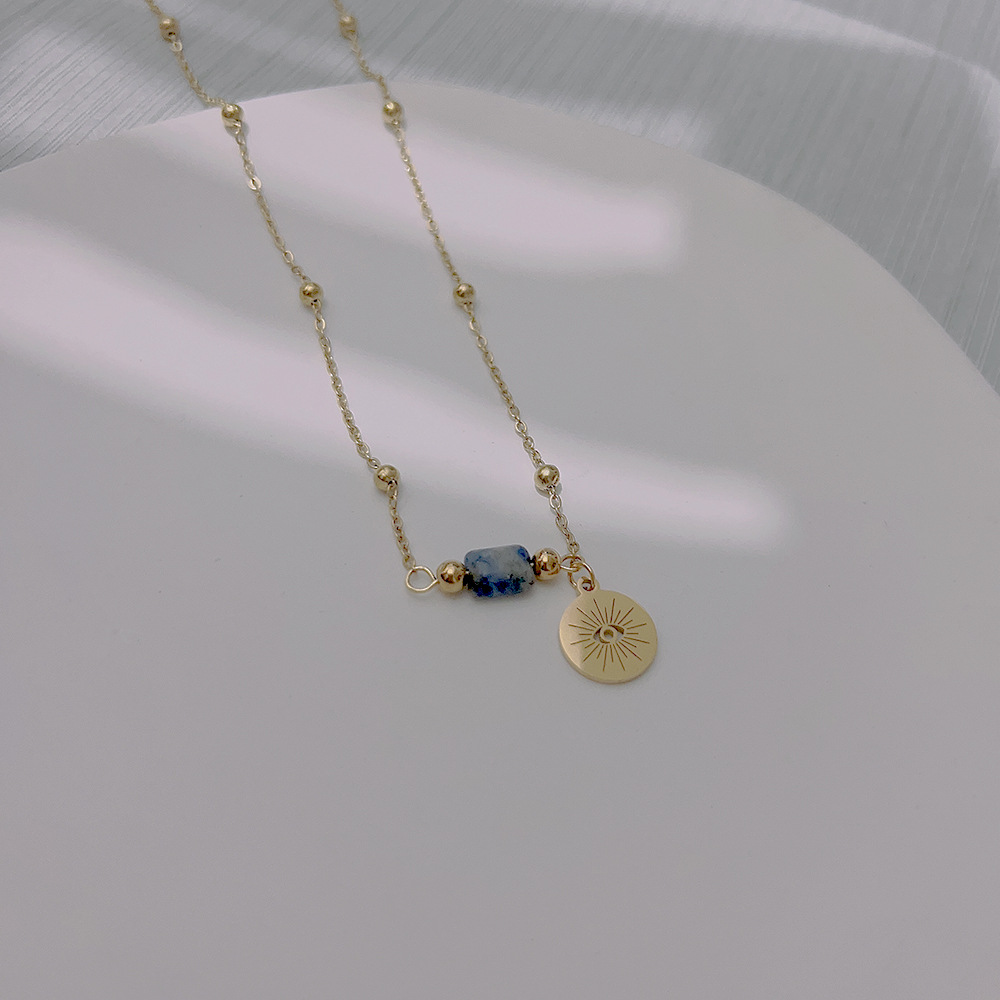 Sun Cobra Natural Stone Necklace for Women, Titanium Steel, Exclusive Jewelry, Stainless Steel Collarbone Chain