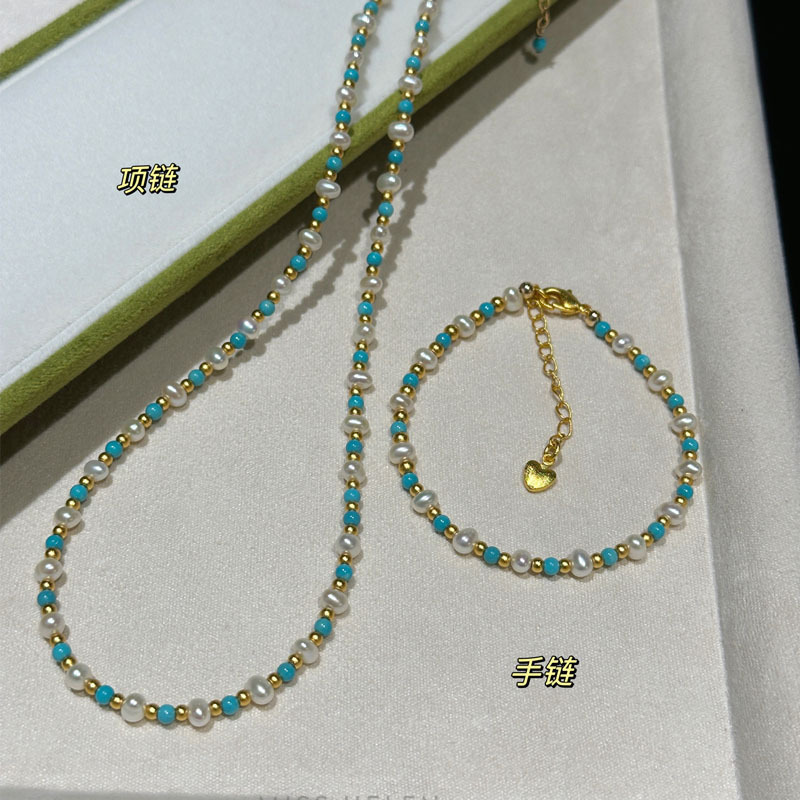 Turquoise baroque freshwater pearl bracelet 2025 new niche layered women's hand jewelry
