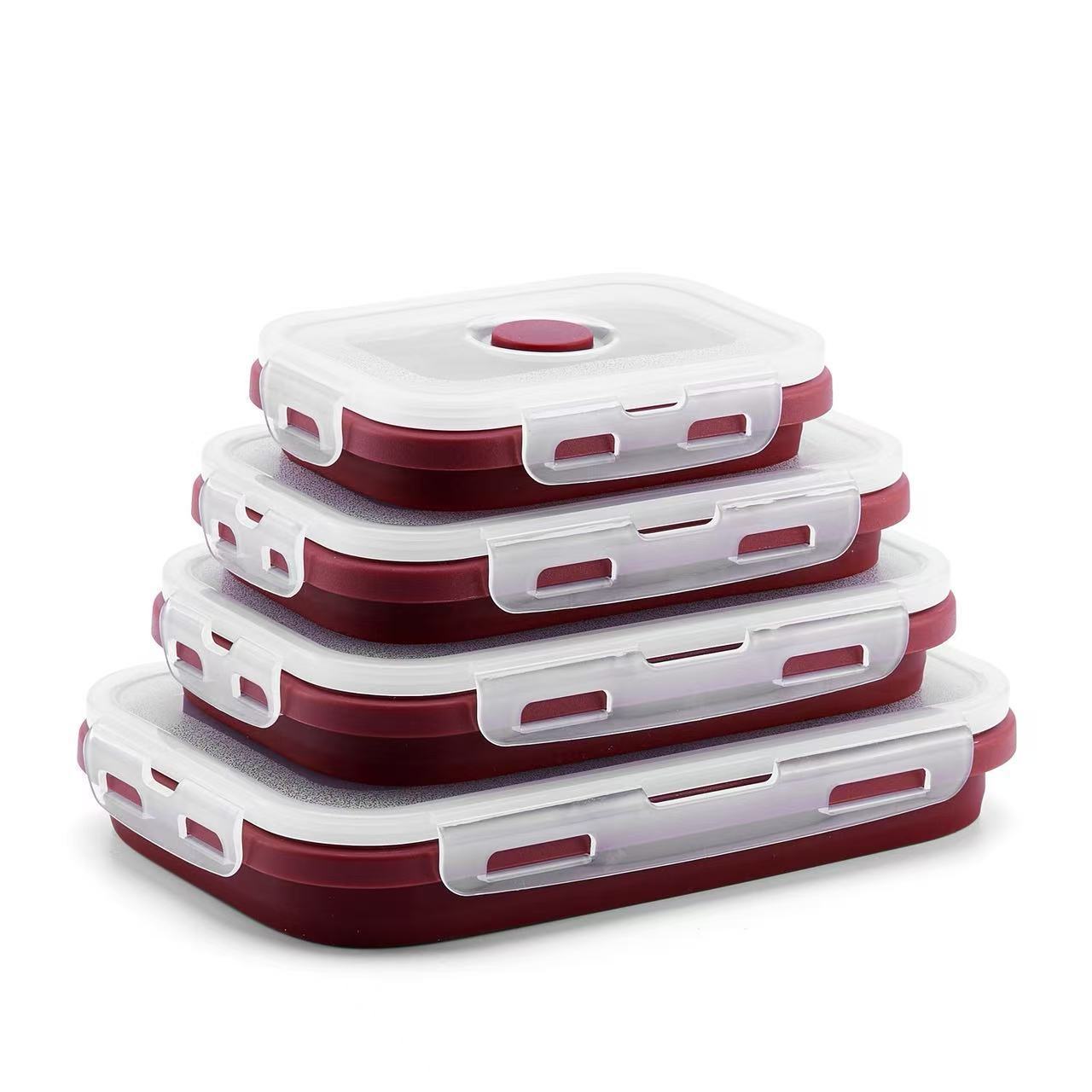 Silicone Lunch Box Foldable Expandable Portable Travel Microwave Oven Household Bento Box Fresh-Keeping Box 4-Piece Set