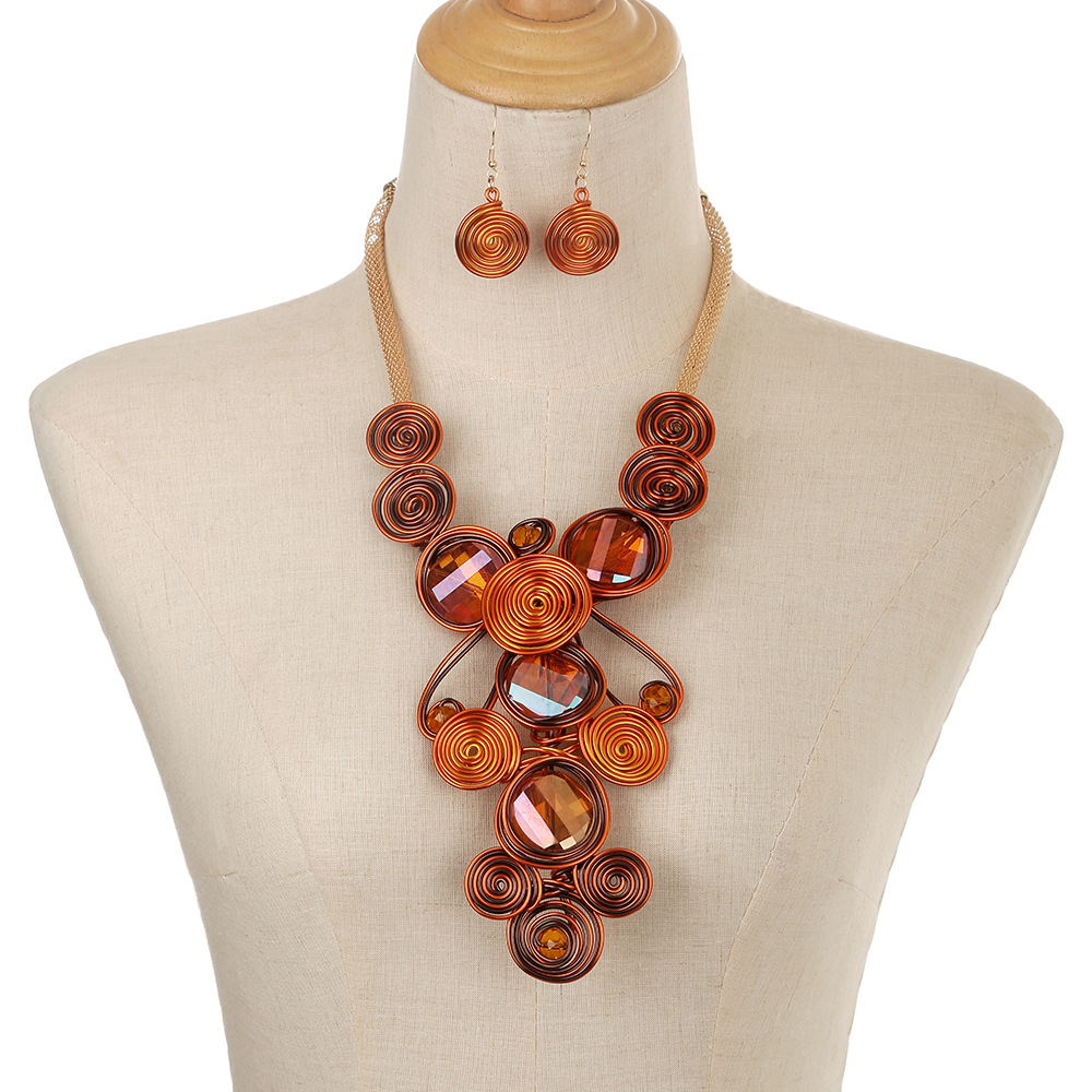 Exaggerated gemstone aluminum wire woven necklace set big brand handmade accessories necklaces
