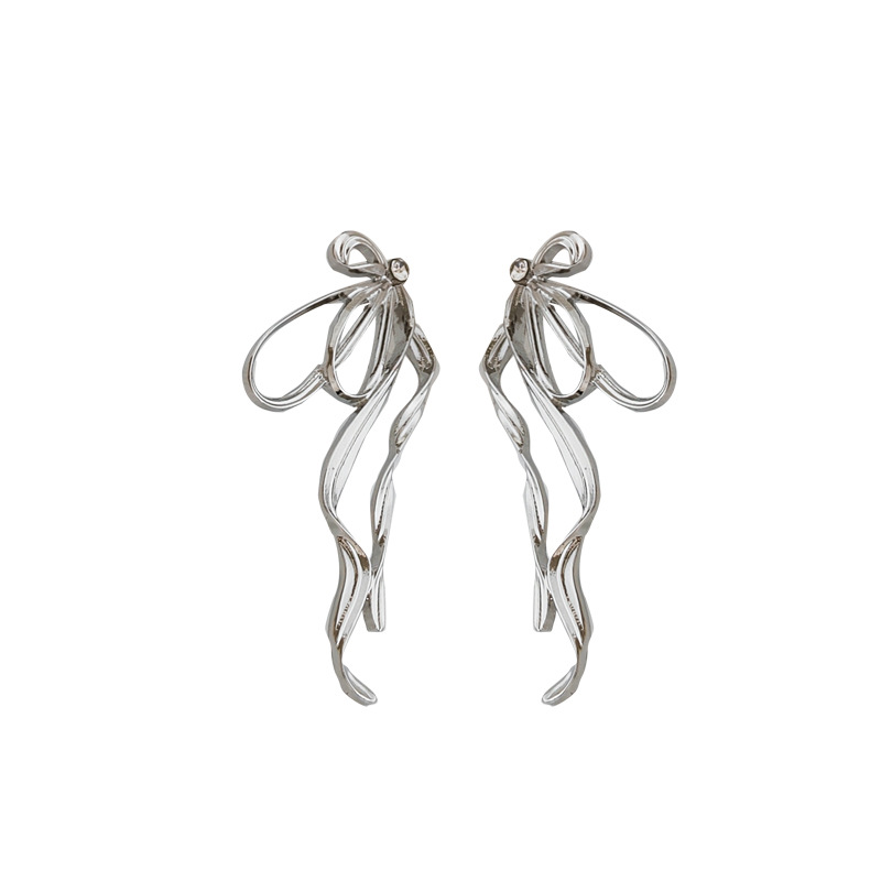 S925 silver needle irregular bow ear studs fairy sweet cool metallic earrings ear accessories 5368