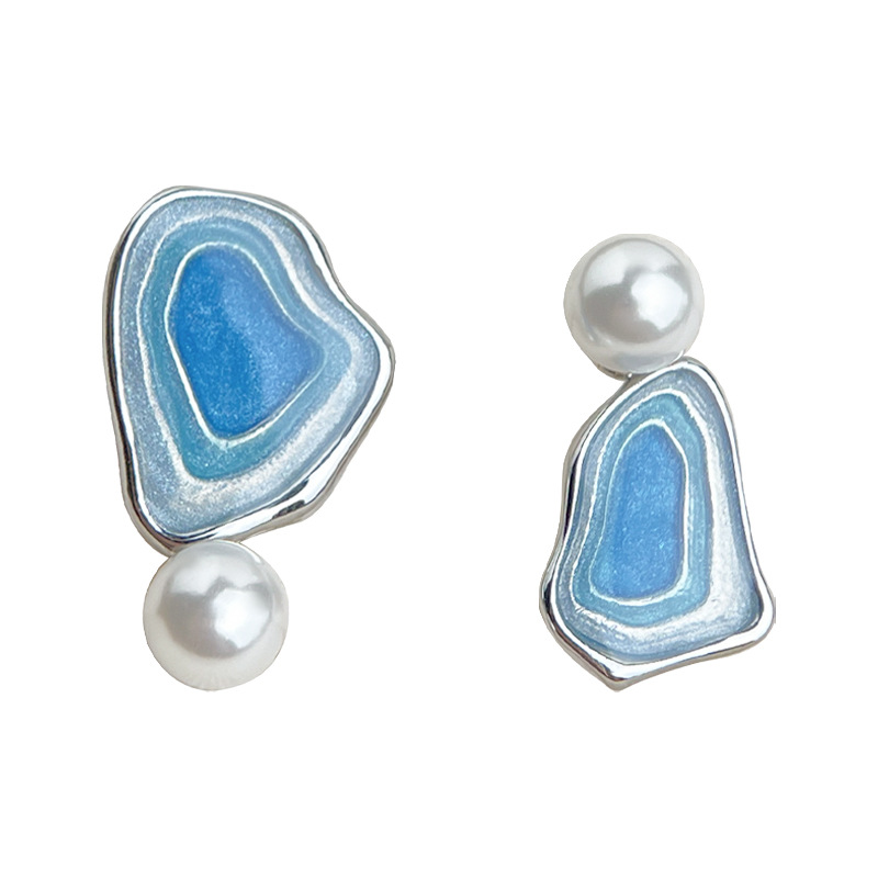 [Salt Lake Series] Designer silver needle enamel gradient drip glaze asymmetrical original earrings for women