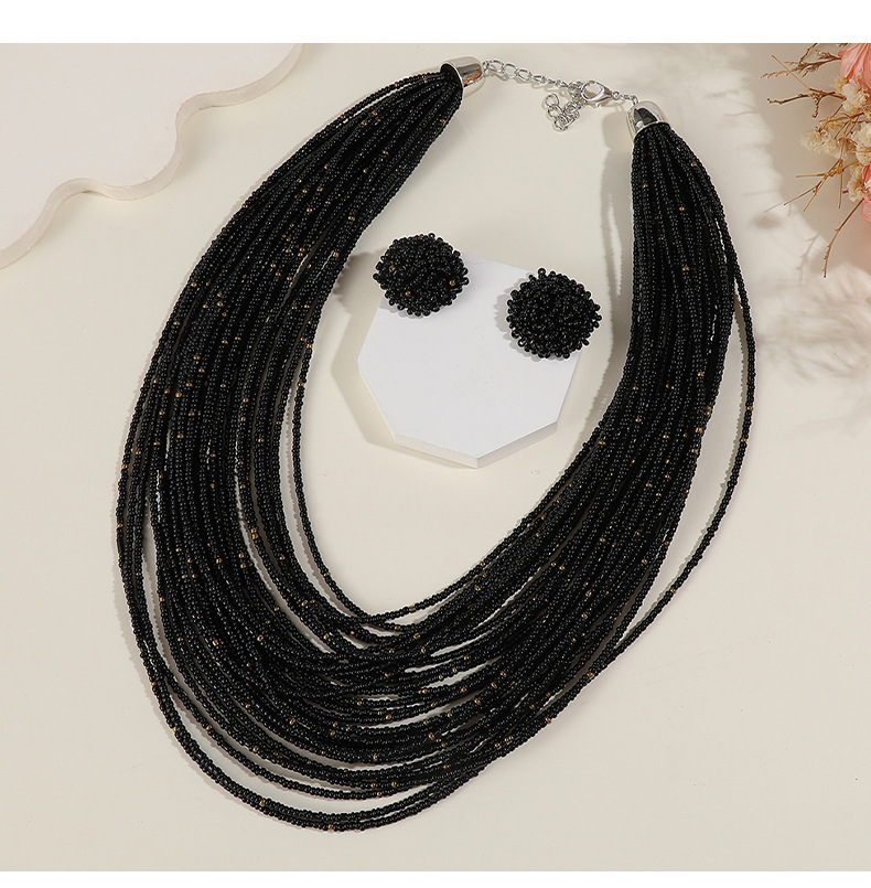 Bohemian Multi-Layer Bead Necklace Earring Set Ethnic Style Sweater Chain Women Multi-Layer Accessories
