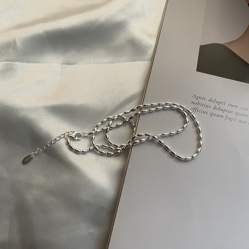 925 sterling silver simple niche INS layered rice bead olive bead necklace women's collarbone chain