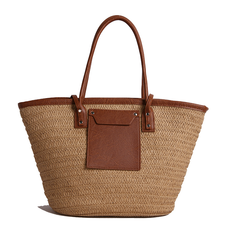 Beach Vacation Straw Bag 2025 Spring New Large-Capacity Casual Woven Bag Work Commute Single-Shoulder Tote Bag