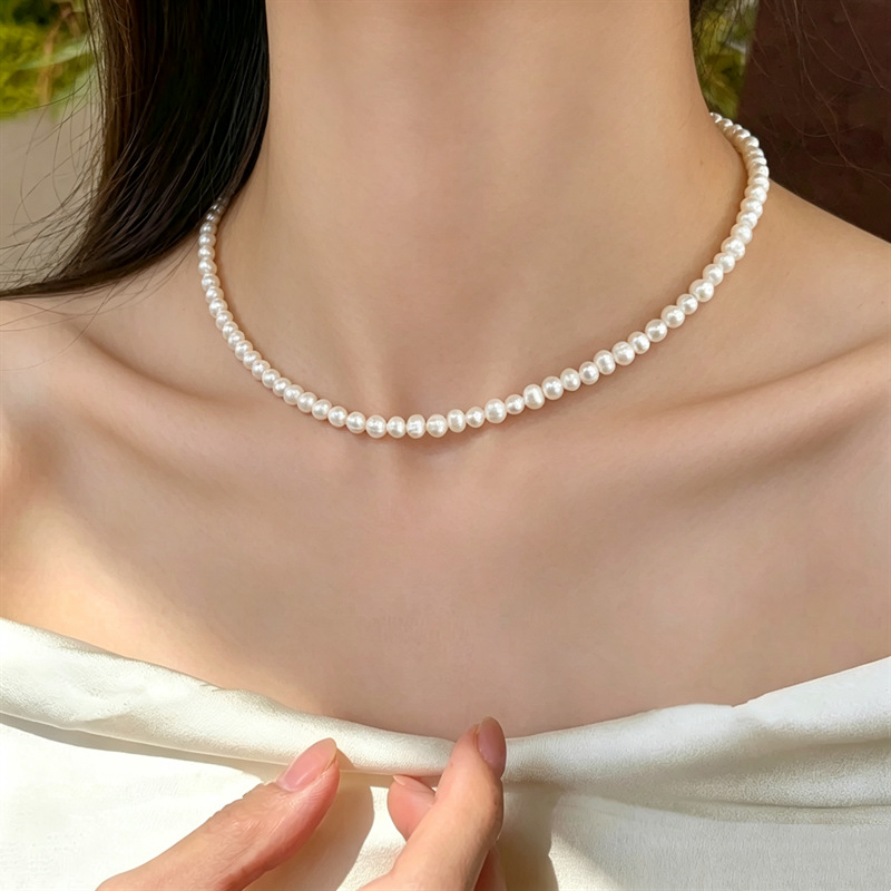 Freshwater Real Pearl Necklace Size Alternating Multi-Layer Handmade Fish Line Collarbone Chain Braided Jewelry Women