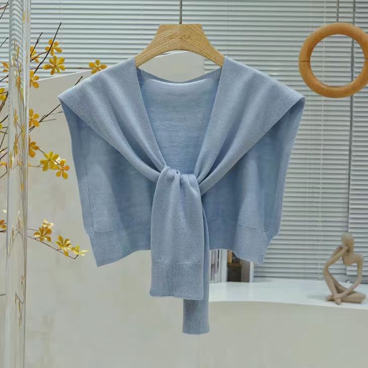 Air-conditioned room shoulder and neck protection striped shawl outer cardigan knitted small cape fake collar shawl