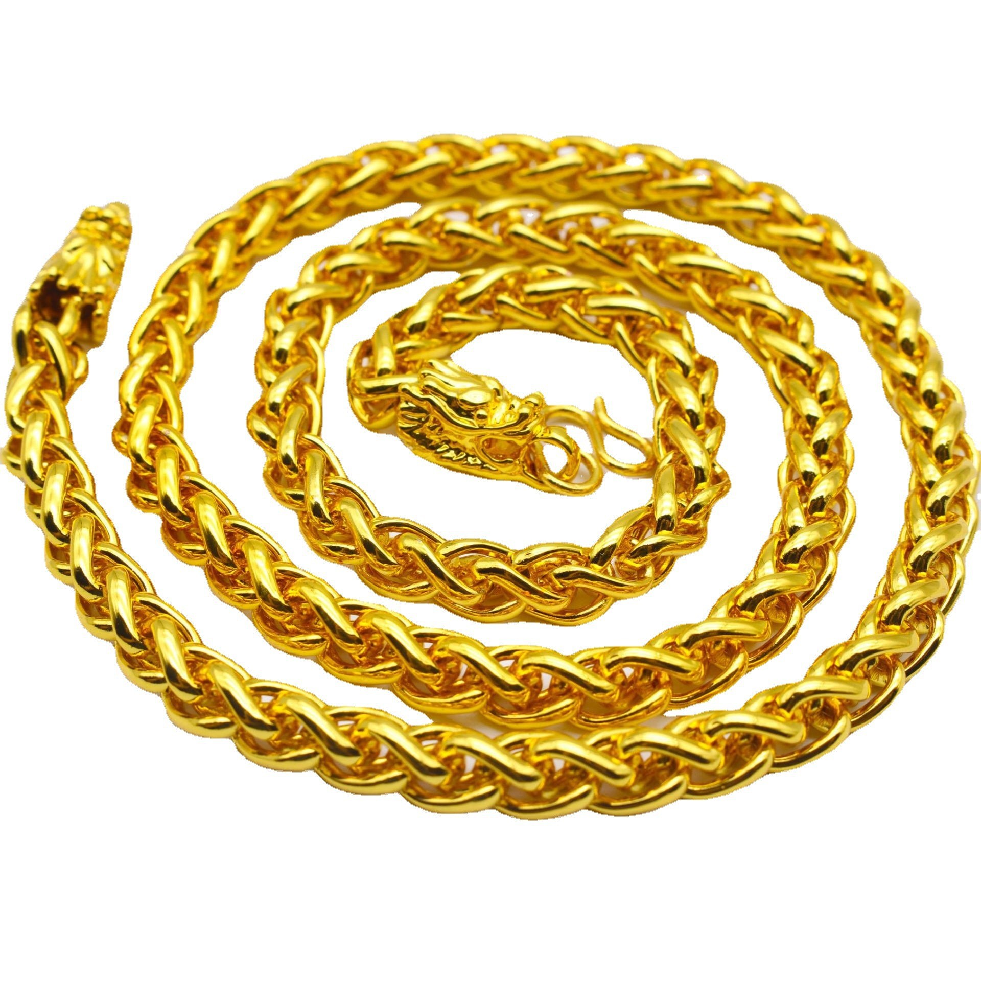 Gold-plated necklace bracelet set dragon head twist snake bone fox tail bold imitation sand gold Vietnam