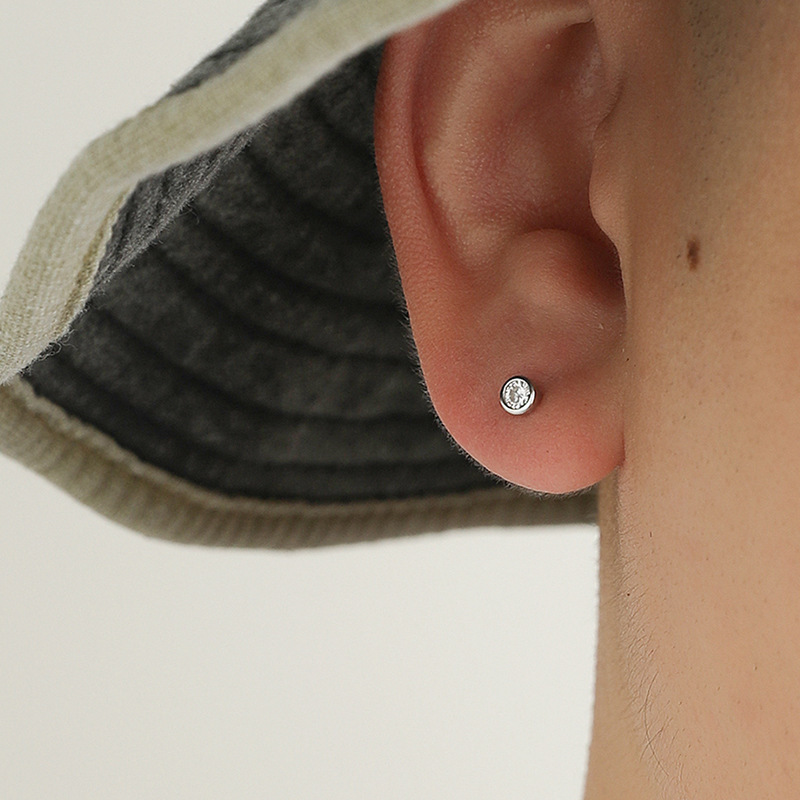 925 silver needle zirconium round bead threaded earring for men single ear bone nail simple ear decoration