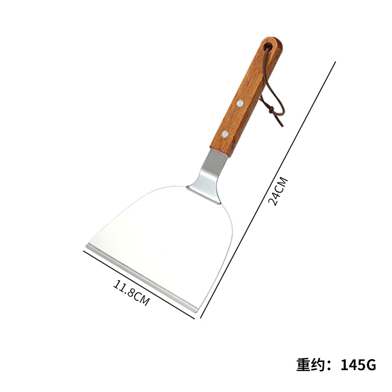 Stainless steel frying spatula, multifunctional kitchen cooking fish spatula, steak spatula, wooden handle, cooking spatula, pizza spatula, teppanyaki spatula