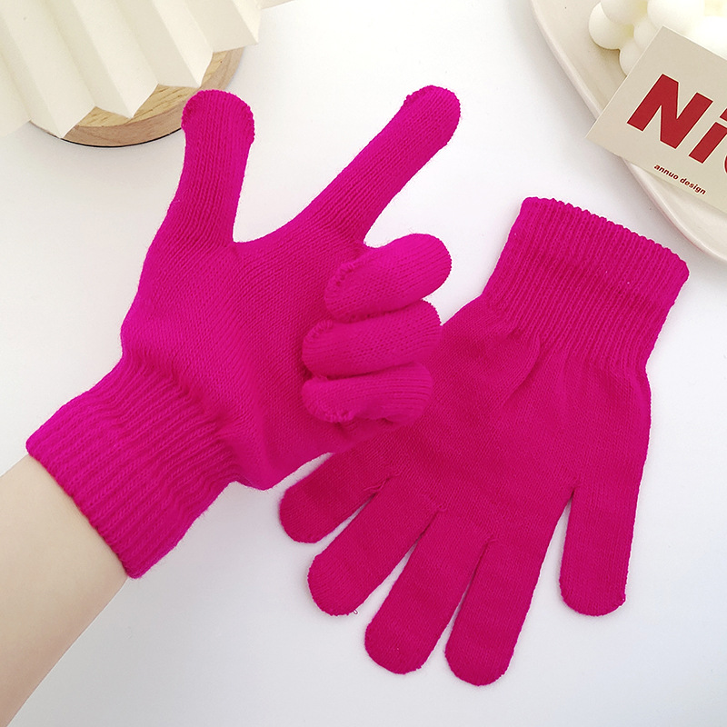 Candy-Colored Knitted Gloves Unisex Adult Solid Color Full-Finger Split-Finger Gloves Modern Simple Style Warm Gloves