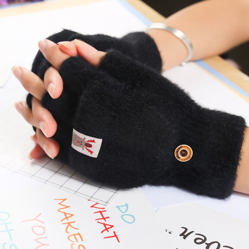 Imitation Mink Fur Gloves Women Autumn Winter New Warm Anti-Cold Fleece-Lined Thickened Outdoor Flip-Top Magic Gloves
