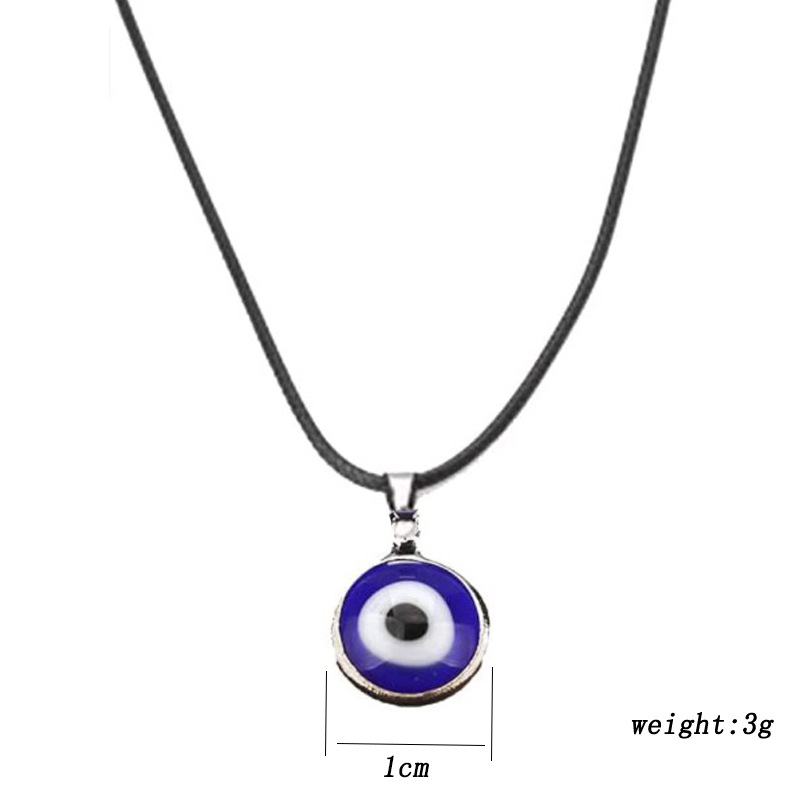 1cm Blue Evil Eye Leather Cord Alloy Necklace Evil Eye Pendant Layering