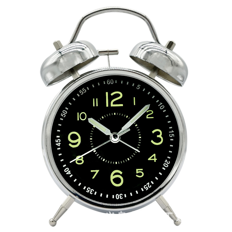 4-inch luminous charging metal alarm clock silver red copper gold Aishida silent with night light clock