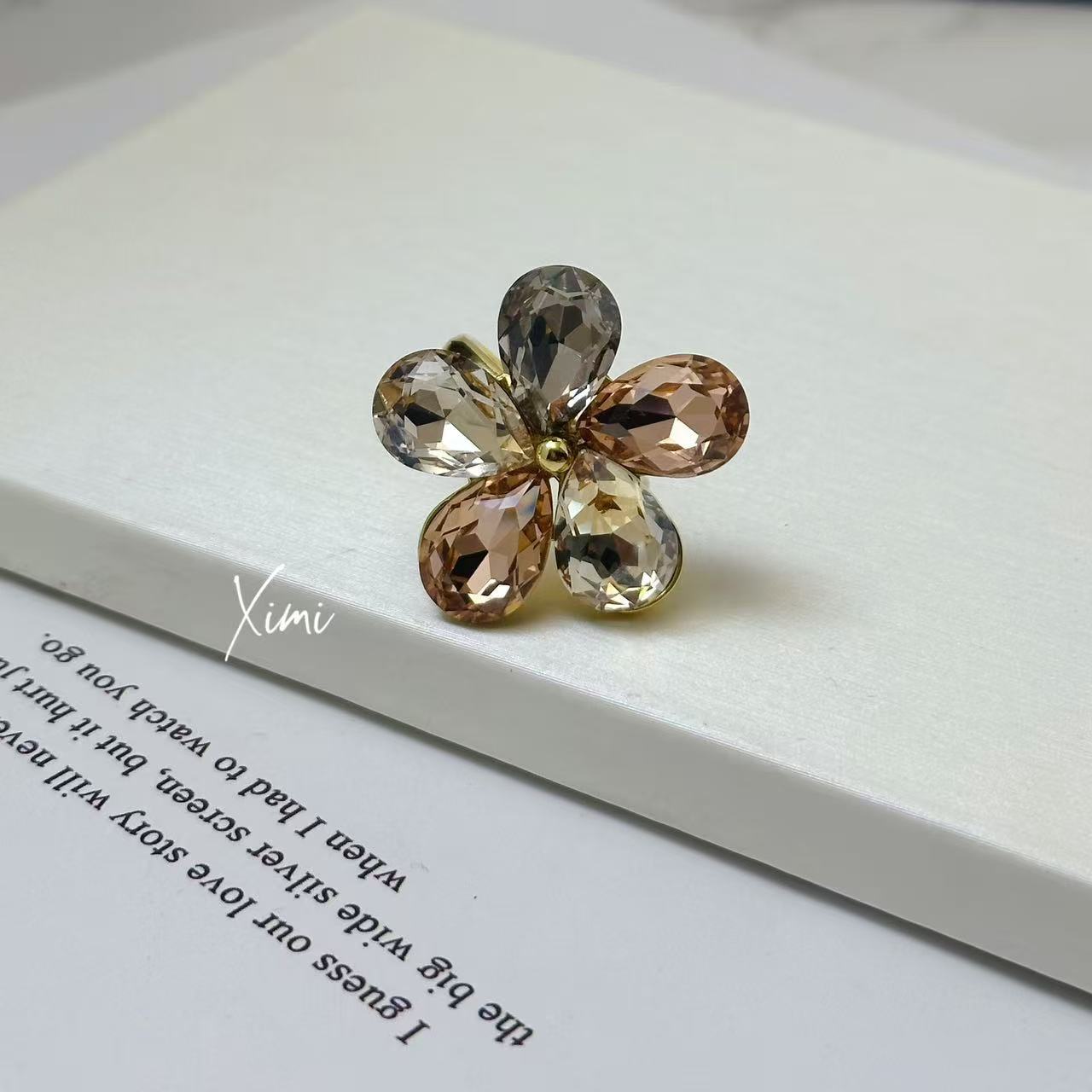 Exaggerated Colorful Five-Petal Flower Ring Band Ring