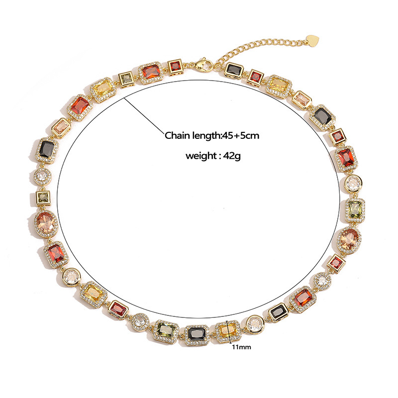 Geometric Inlaid Colorful Diamond Choker Necklace, Bracelet, and Necklace Set in Palace Style
