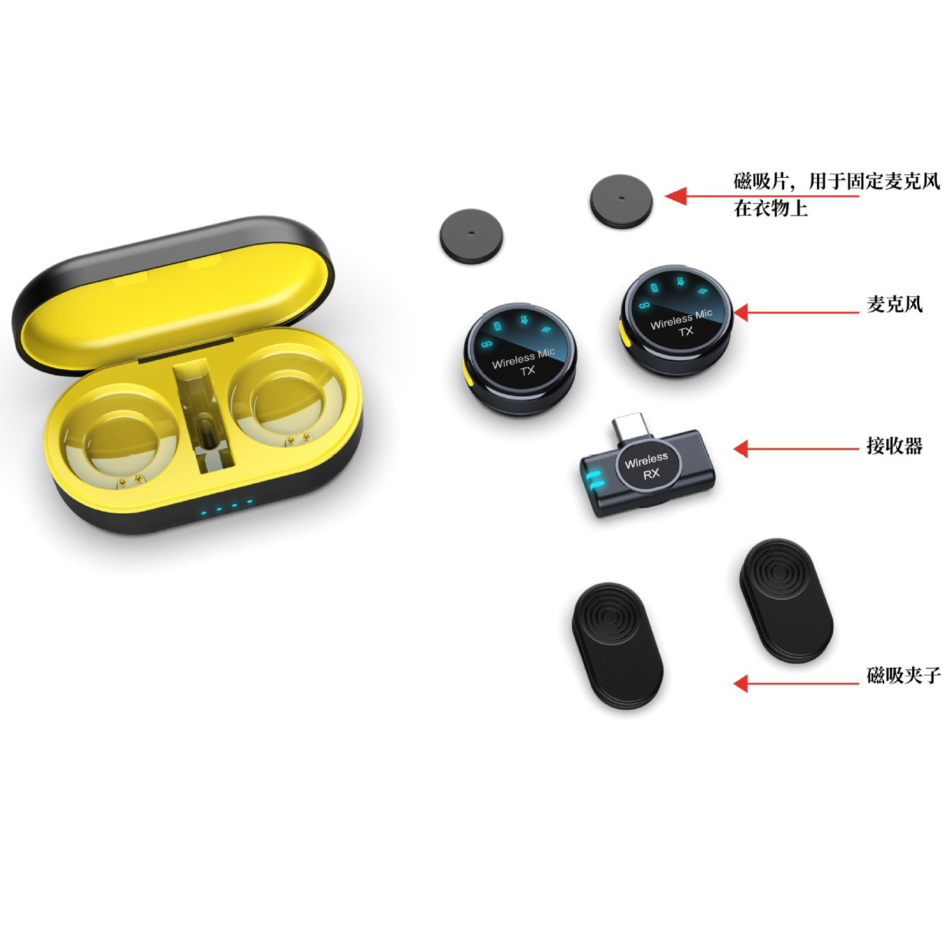 New S3 button disc wireless lavalier microphone one-to-two with charging case outdoor live microphone