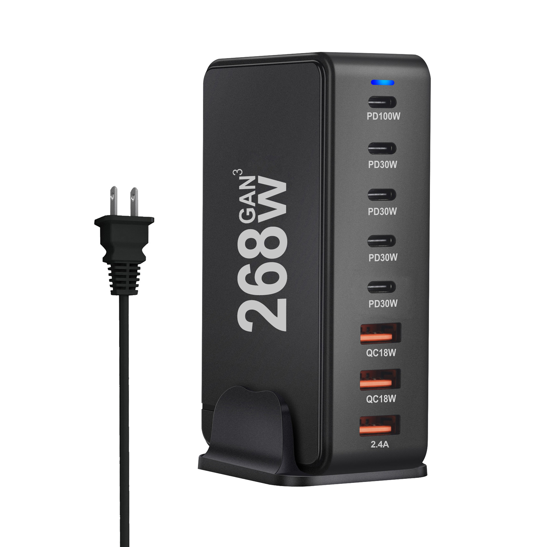 600W GaN Charger Multi-Port Fast Charging Desktop Charging Station Compatible with Laptop Tablet Phone Adapter