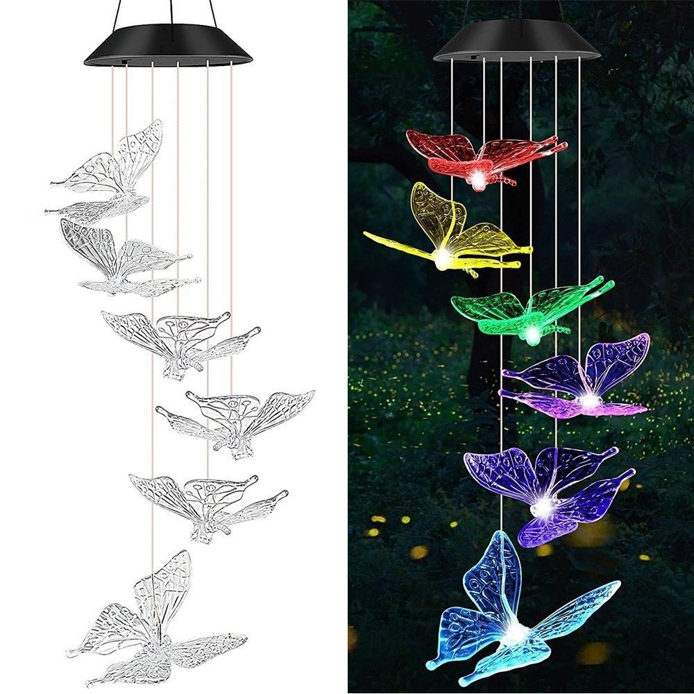 Solar Wind Chime Courtyard Decorative Light Color Changing Balcony Outdoor Waterproof Hanging LED Hummingbird Light String