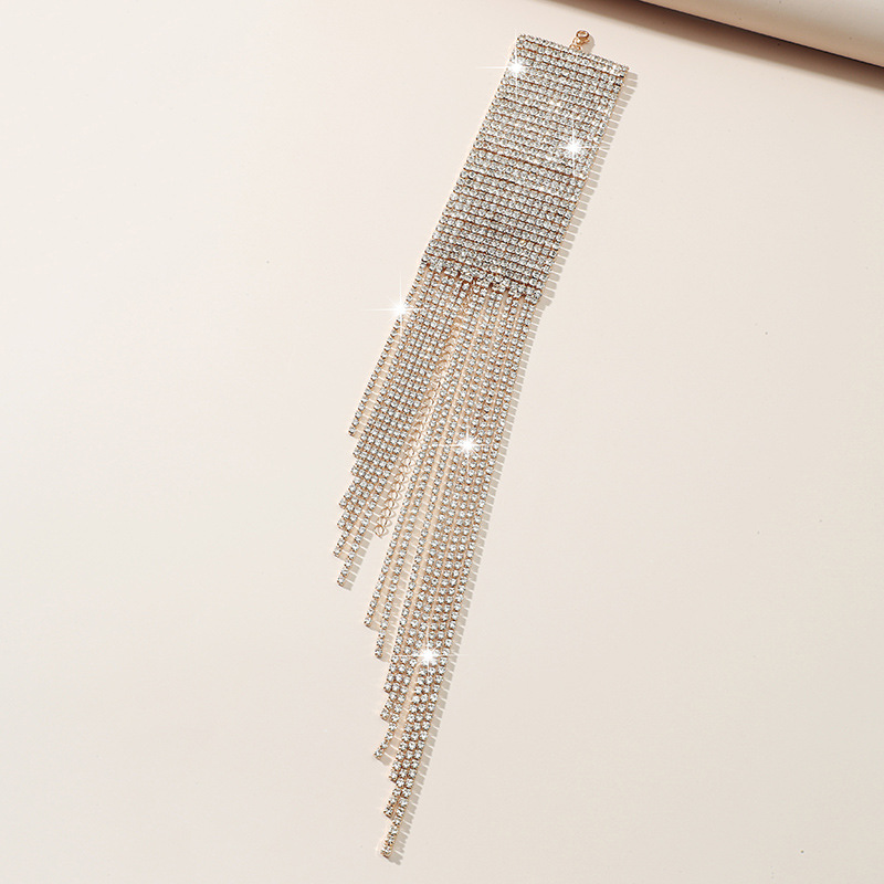 Exaggerated Luxury Multi-Row Multi-Layer Sparkling Rhinestone Tassel Nightclub Performance Bracelet for Women