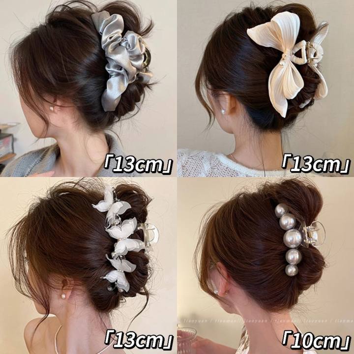 Satin large claw clip for women 2026 pleated back of head bun shark clip hair clip hair accessory