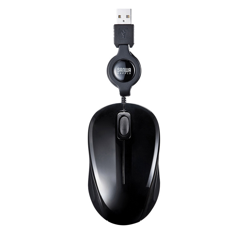 Japan Sanwa silent wired mouse blue LED portable office small mouse cable retractable MA-BLMA8