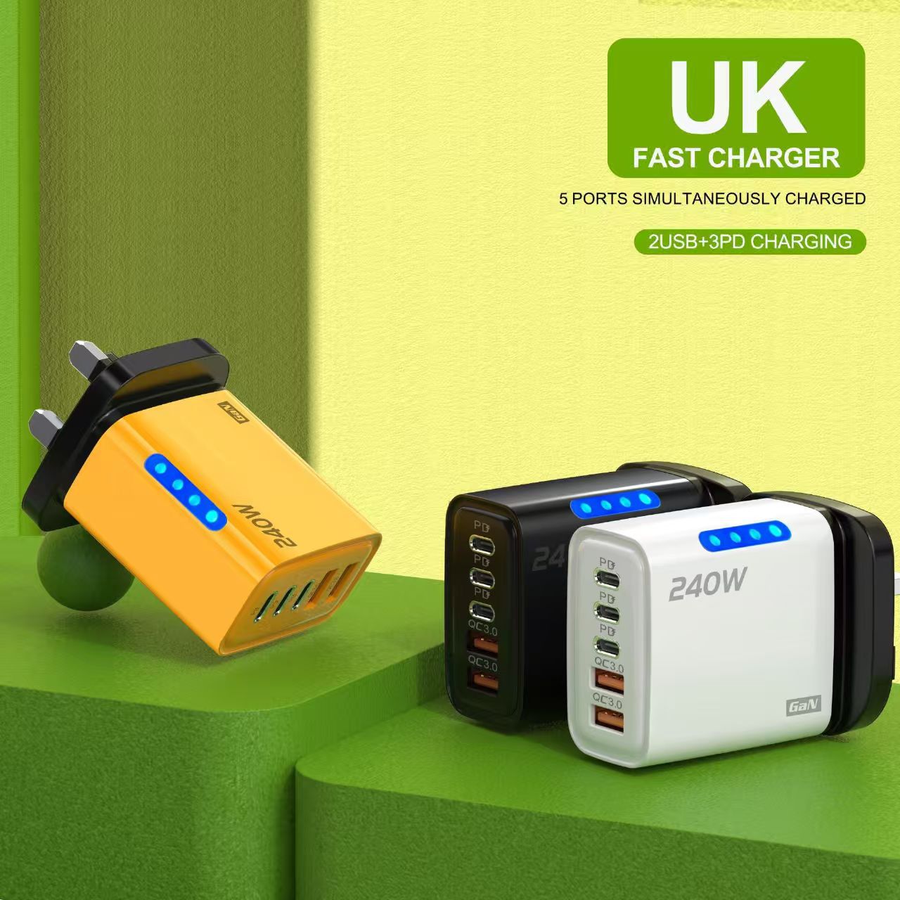 CE certified 240W GaN multi-port charger LED digital display FBA