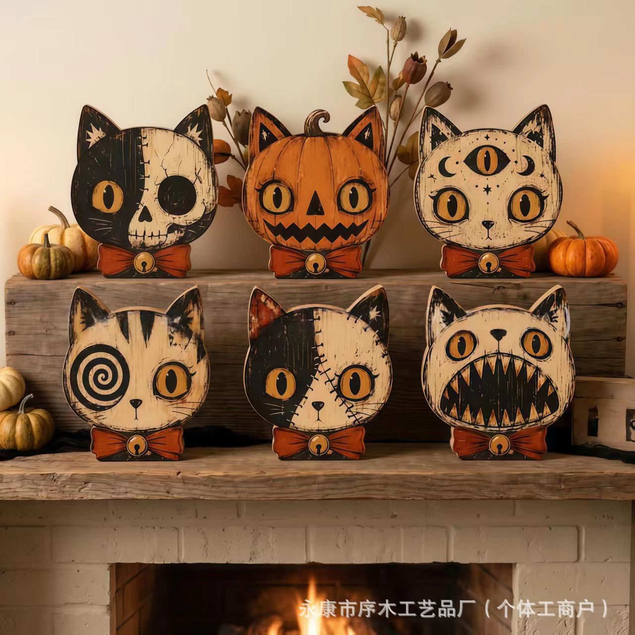 Distressed Halloween Pumpkin Shaped Wooden Tabletop Ornament Autumn Home Tabletop Craft Ornament