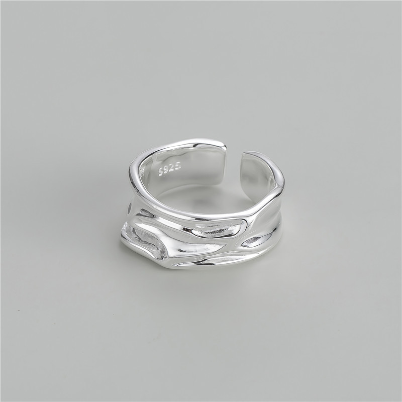 925 silver texture flowing irregular stream texture ring INS style simple ring