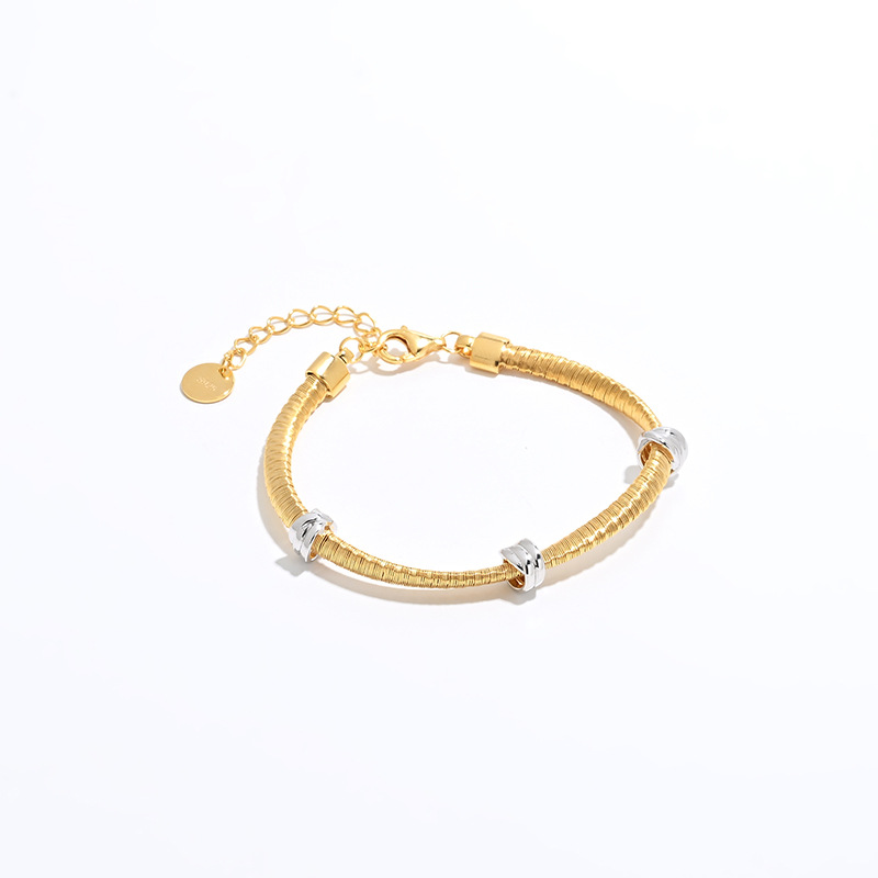String Twisted Knot Bracelet Necklace Two-Tone Electroplated S925 Silver Exquisite Italian Import