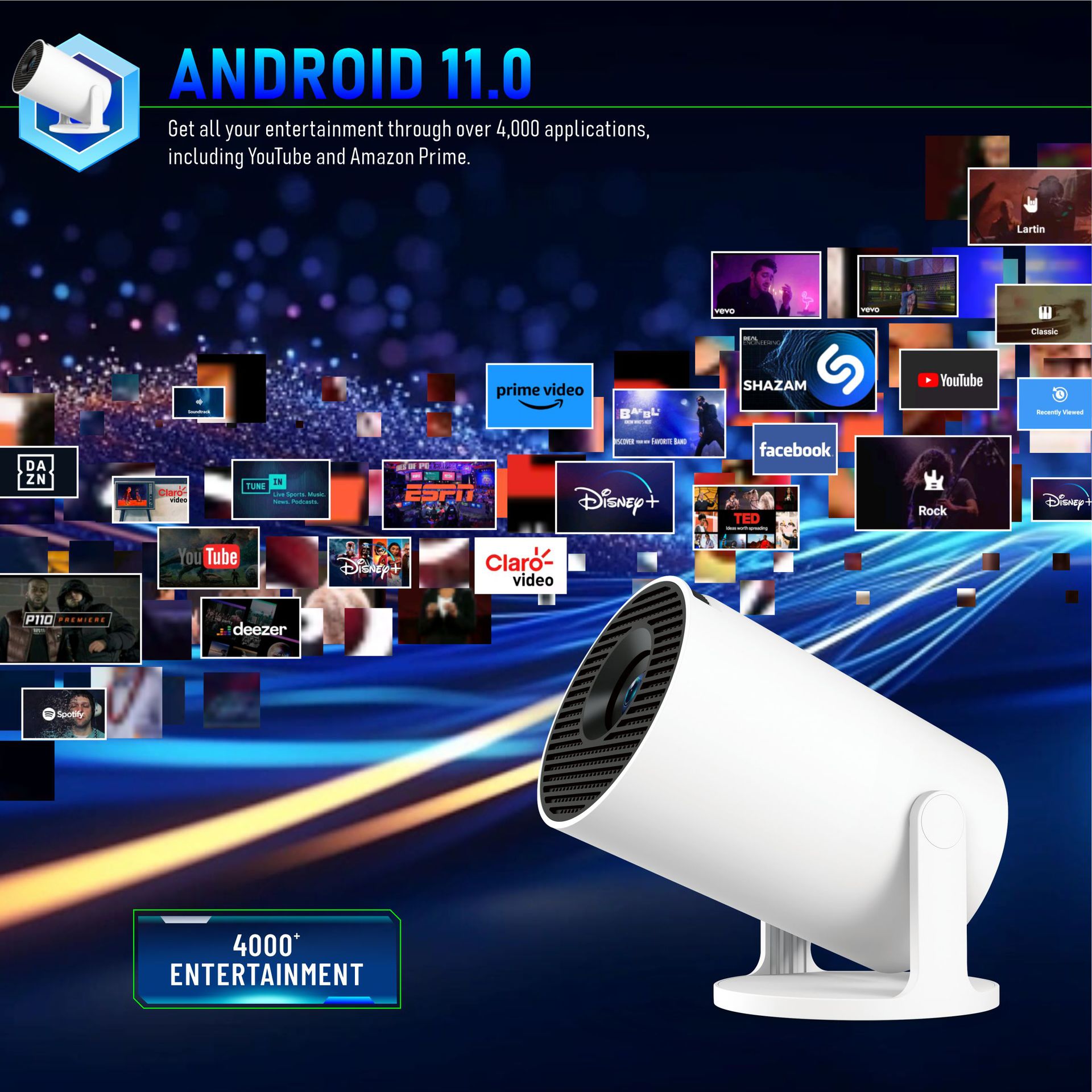 HY300pro+ Projector Android Smart Home HD Short Throw WiFi Cannon Projector