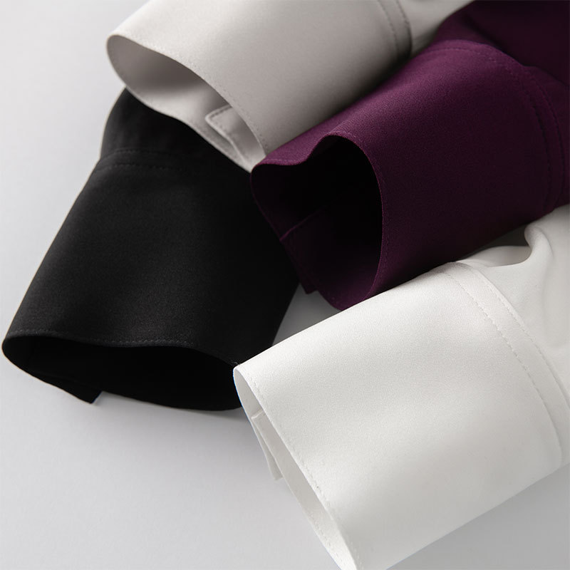 New Silk Blouse for Women Spring Long Sleeve Tie Mulberry Silk Shirt Mid-Length Solid Color Top