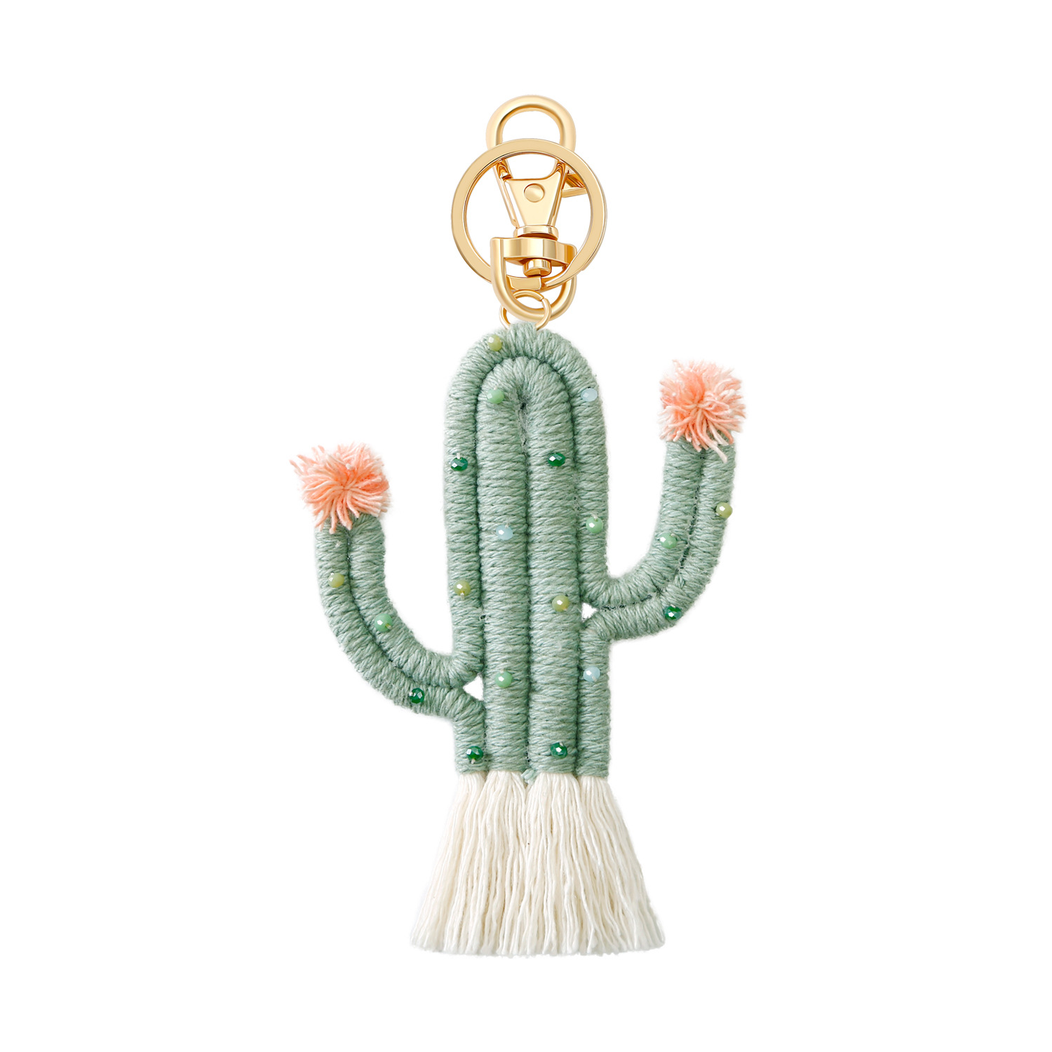 Green Plant Cactus Keychain Bohemian Seed Bead Handwoven Handmade Bag Pendant
