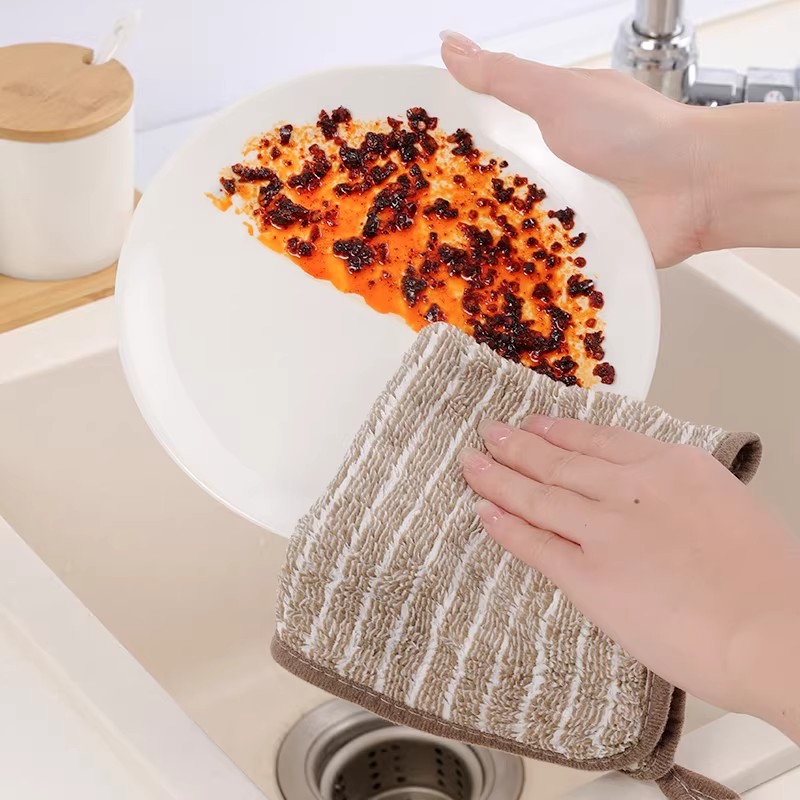 Thickened striped bamboo charcoal kitchen dishcloth, oil-absorbing, easy to wash, water-absorbing, thickened towel, household pure cotton, lint-free