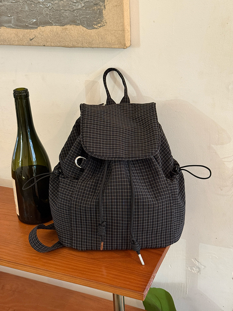 Street Lightweight Nylon Backpack Women 2026 Plaid Backpack Casual Commute School Bag
