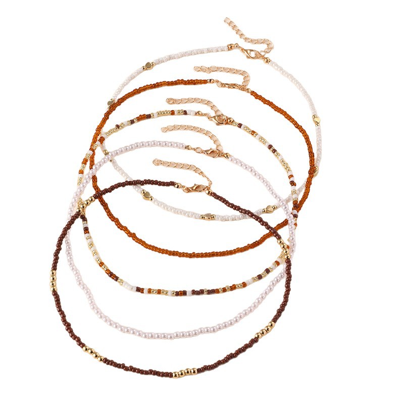 5-piece Set Random Seed Bead Heart Necklace Set Beach Season Seaside Party Women's Neck Accessory