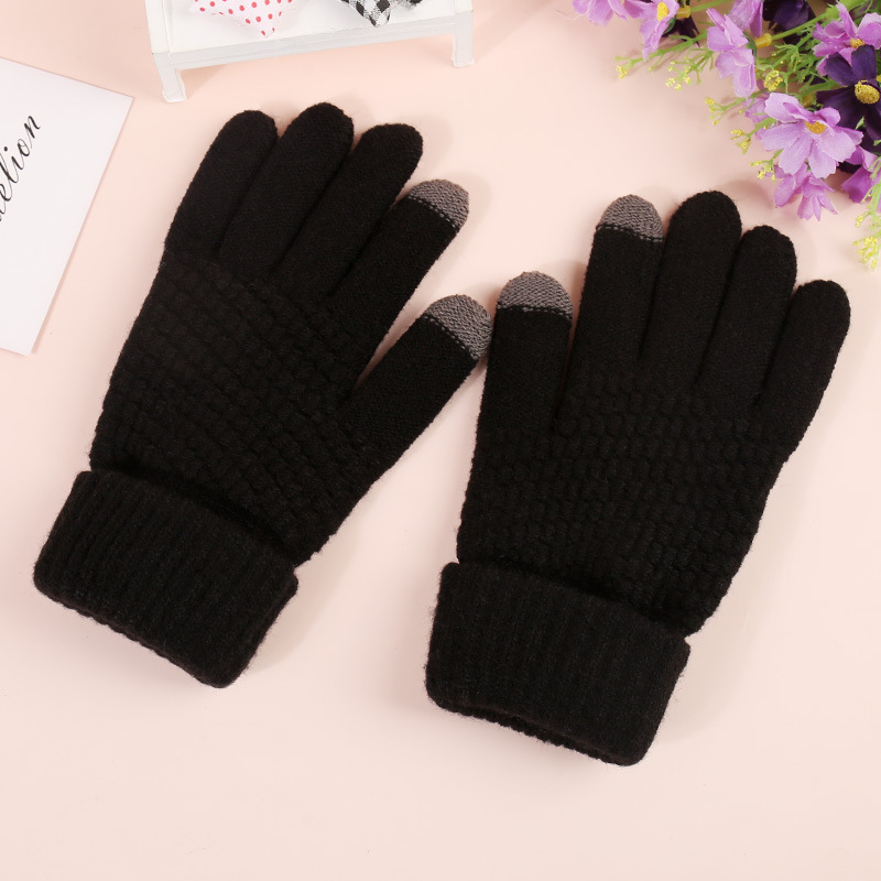 Cashmere Touch Screen Gloves Women Autumn Winter Warm Anti-Cold Fleece-Lined Thickened New Split-Finger Knitted Cycling Men