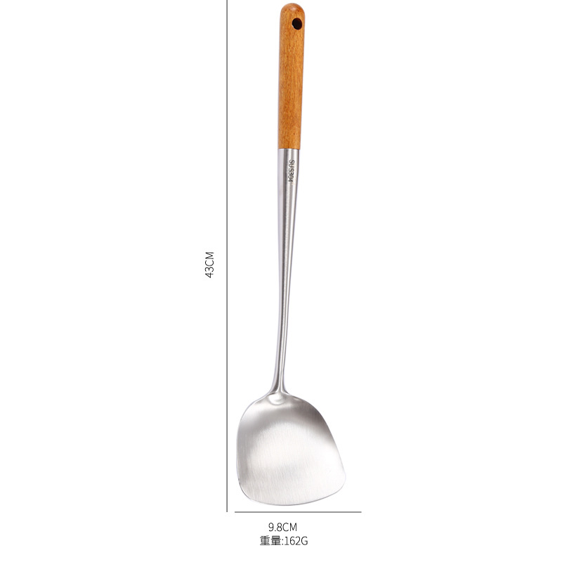 Extended 304 stainless steel spatula wok spatula kitchen supplies household high temperature resistant wok spoon kitchenware set large size