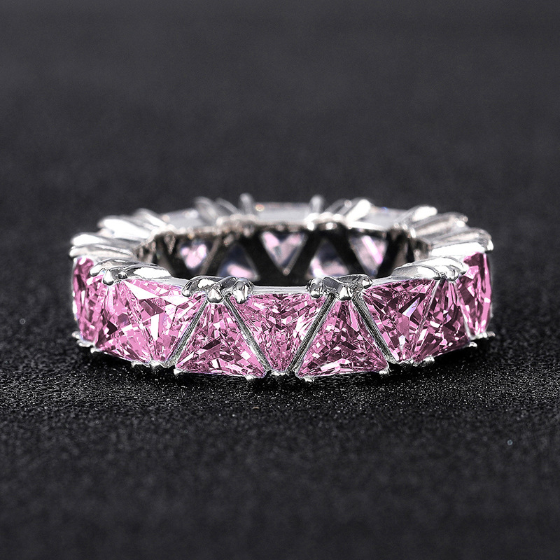 Cao Shi Jewelry Full Pavé Single Row Triangle Titanium Zircon Ring Women's Gift Ring
