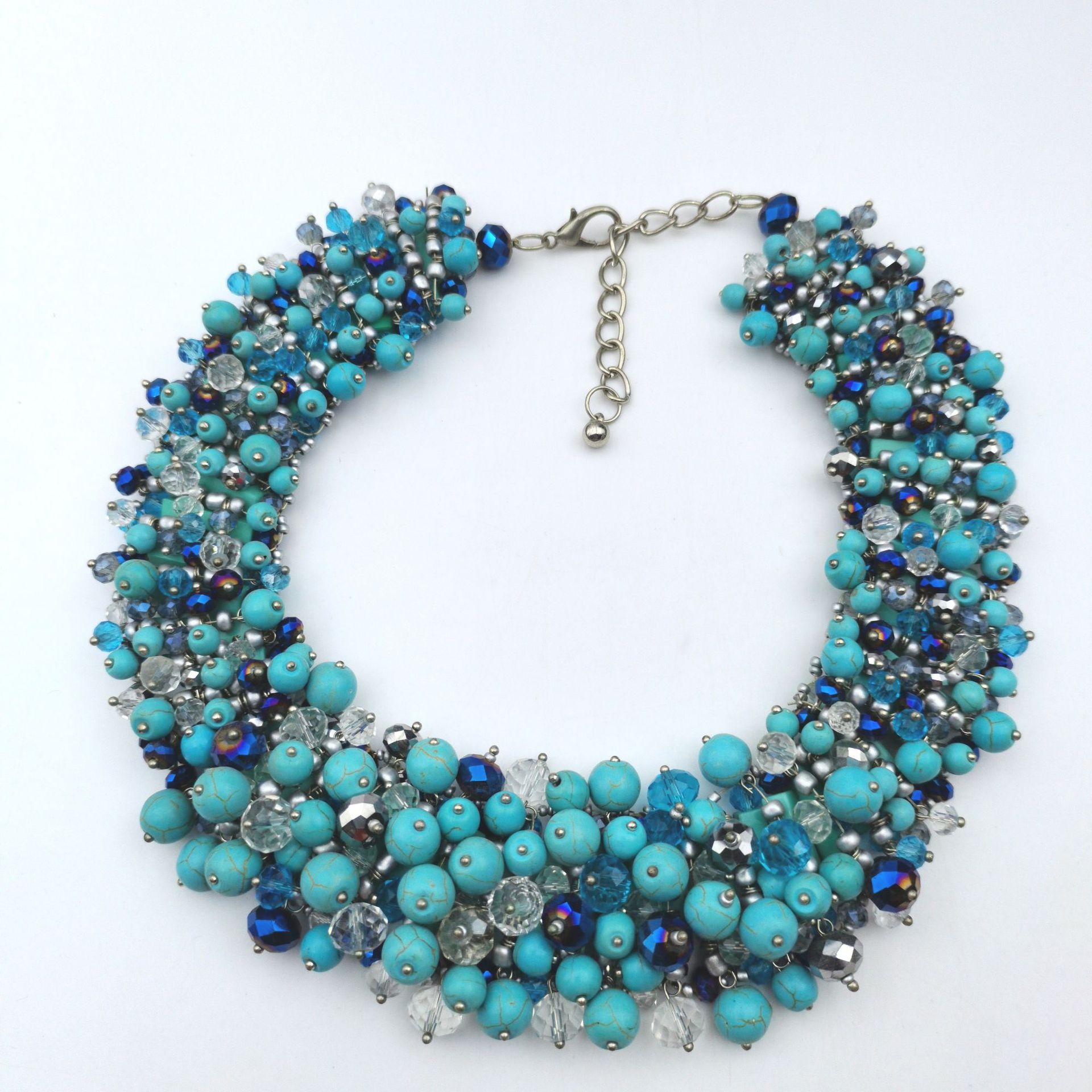 Bohemian multi-layer turquoise crystal collarbone chain necklace