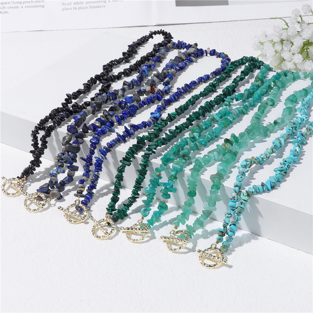 Crushed stone necklace for women irregular artificial stone beads OT clasp unisex necklace accessory