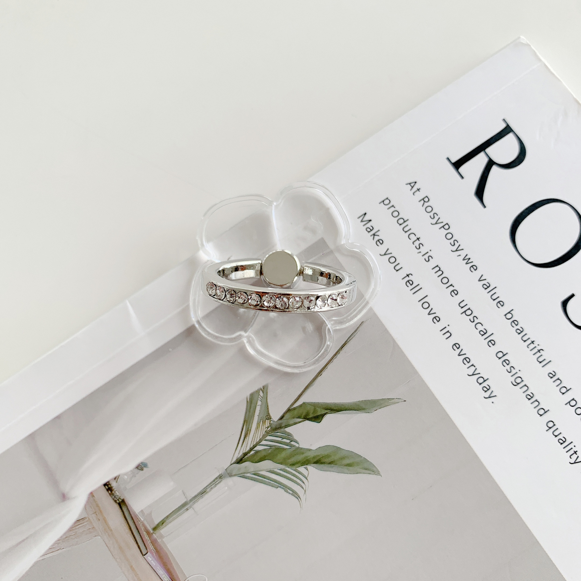White steel diamond ring holder transparent acrylic ring phone tablet portable