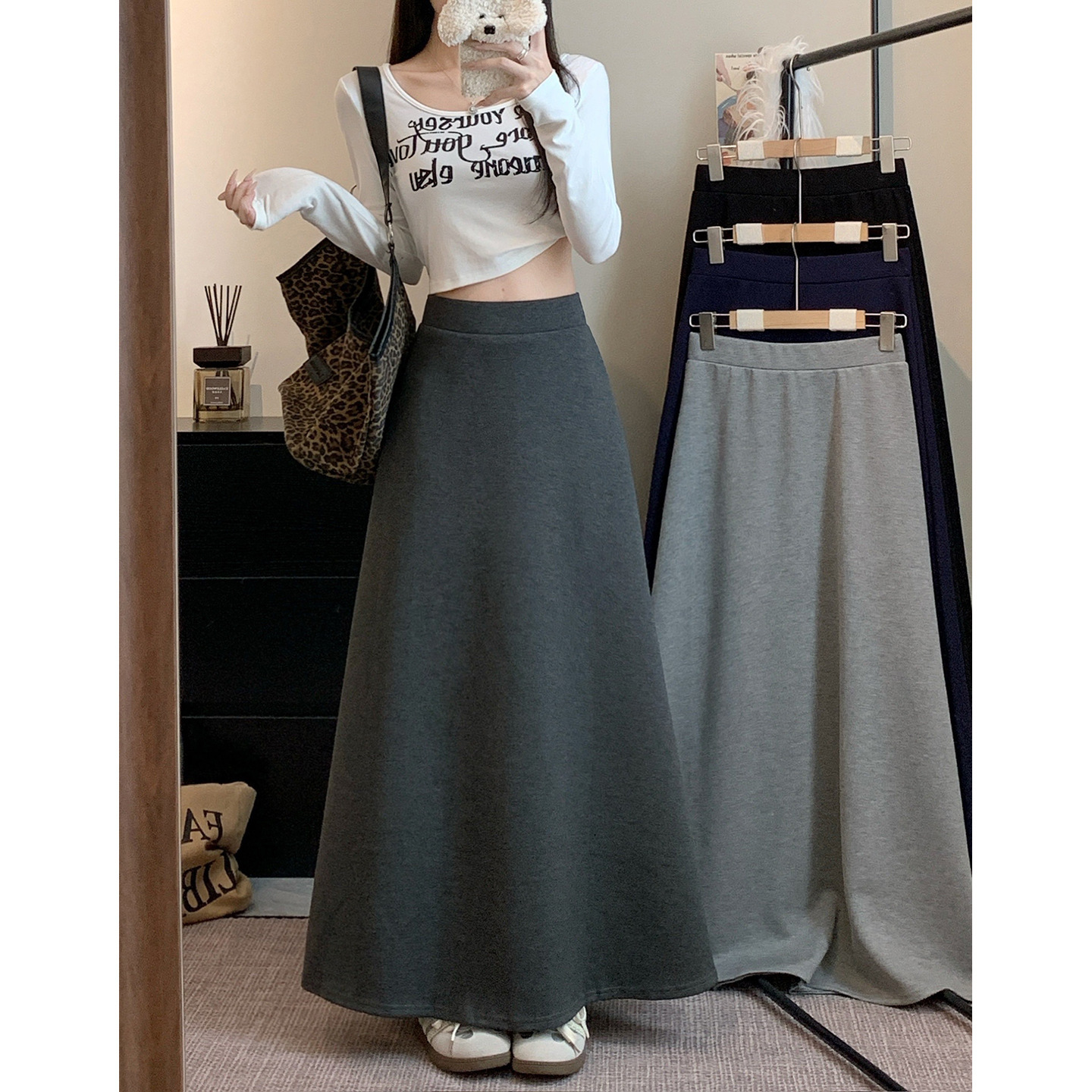 Muzilian Spring/Summer New High-Waist Wind Half Skirt Women Casual Midi Skirt Women