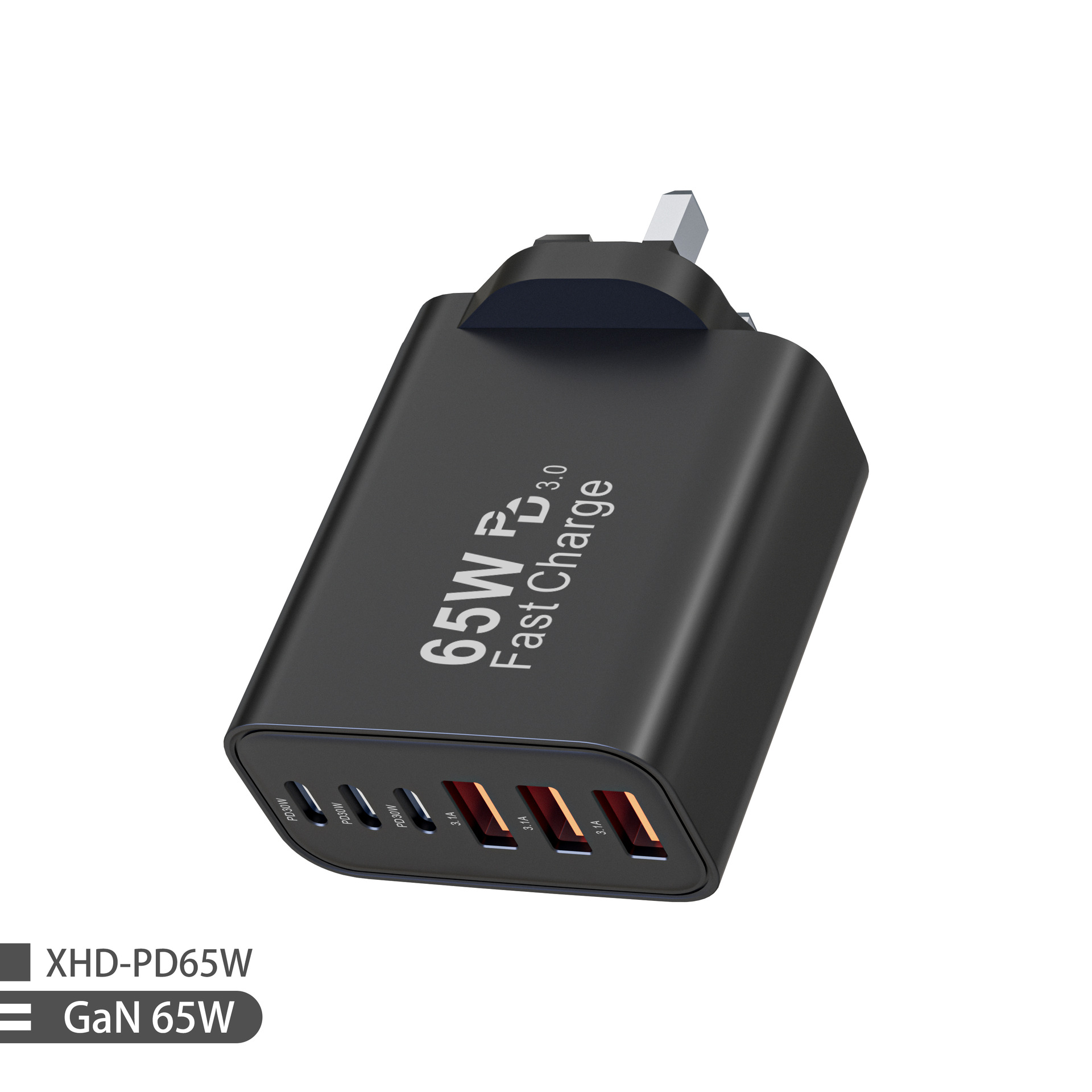 New PD65W UK standard charger for Apple 13 Pro Max Samsung charging head 3C3A multi-port charger