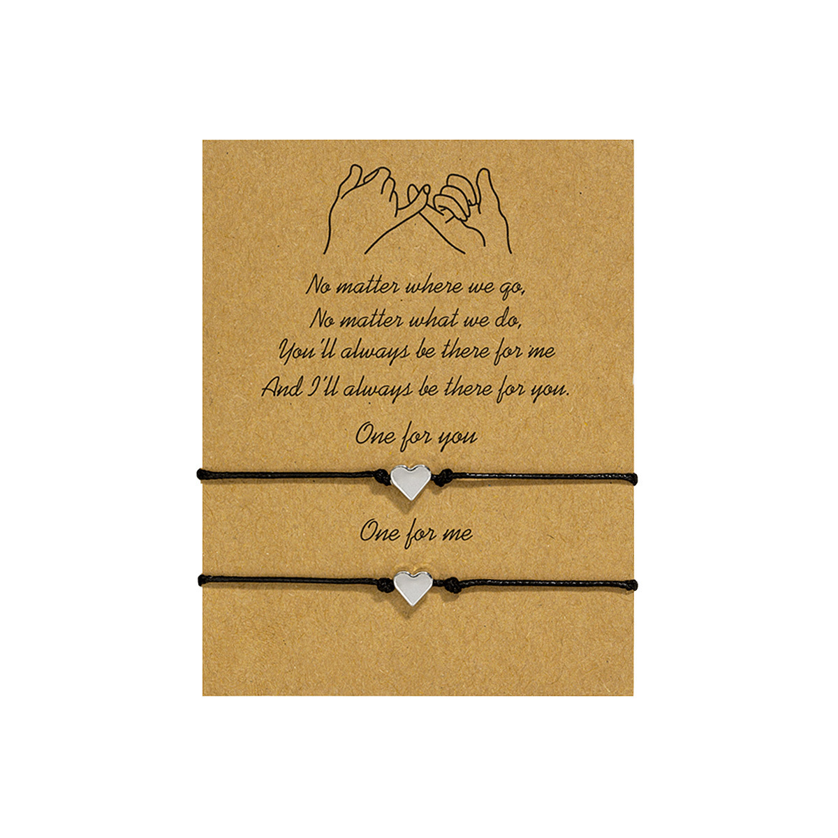Simple style alloy double heart waterproof wax thread woven adjustable blessing card bracelet 2-piece set