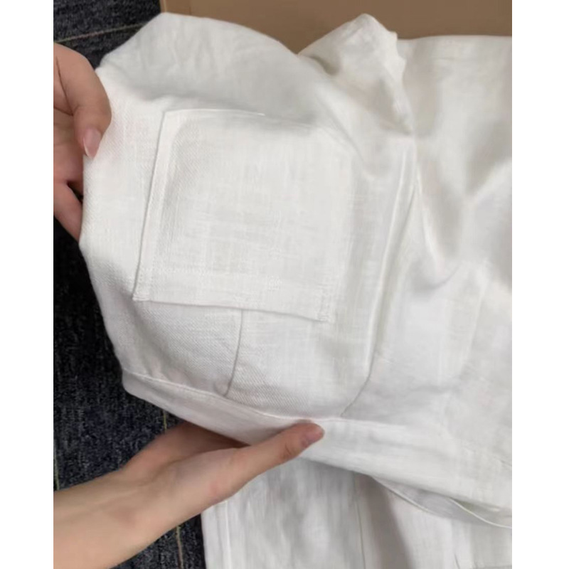 Super! Relaxed Old Money Style~ Minimalist White Linen Casual Wide-Leg Trousers