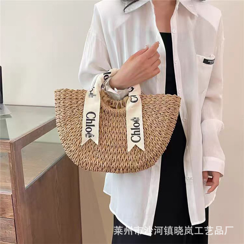 2024 new straw woven bag large capacity straw basket bag casual beach bag women