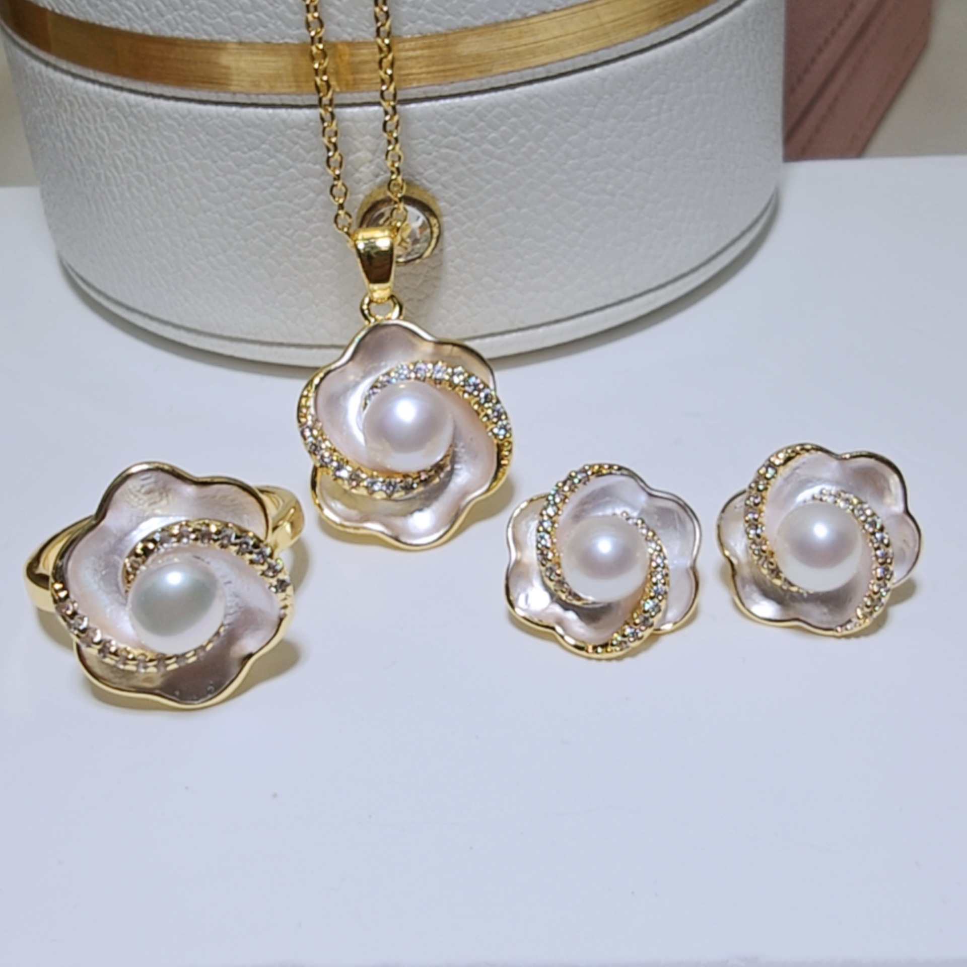 Silver Needle 18K Gold-Filled Micro-Set Zircon Triangle Earrings, Necklace, Ring Empty Mount DIY Earrings Pearl Accessories
