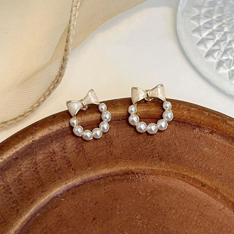 S925 silver needle fairy girl bow ear studs simple sweet small geometric earrings 6131